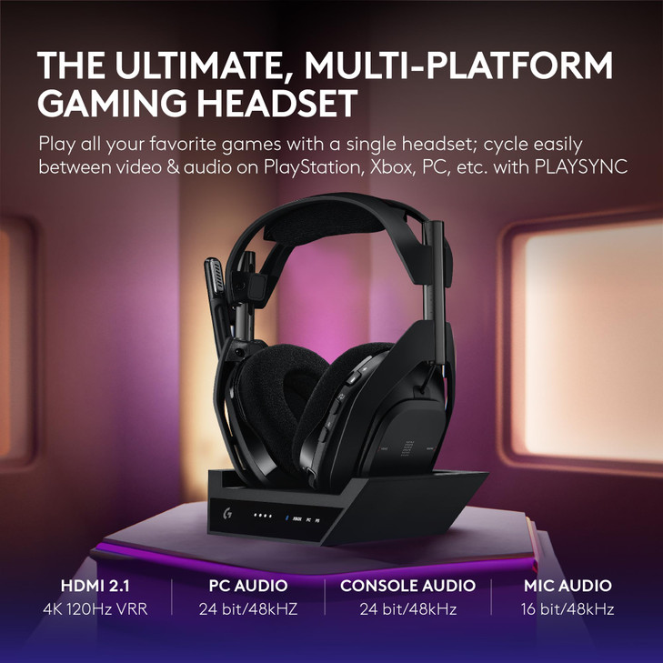 Logitech G Astro A50 X MultiPlatform Wireless Gaming Headset Base Station for PS5XboxPC PLAYSYNC Video Audio Switcher HD