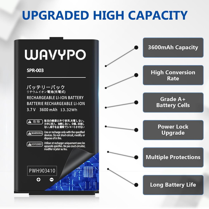 WAVYPO 3600mAh SPR003 Battery for Nintendo 3DS XL New 3DS XL LL Game Console Upgraded High Capacity Replacement Battery