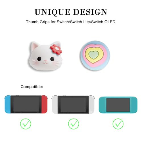 PERFECTSIGHT Cute Switch Thumb Grip Caps Compatible with Nintendo Switch OLEDLite Console Kawaii Soft Silicone Analog St