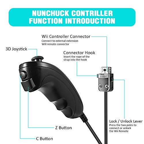 KIWITATA 2 Pack Wii Nunchuck Controllers Wired Remote Nunchuk Joystick Replacement Gamepad Controller for Wii Wii U Vide