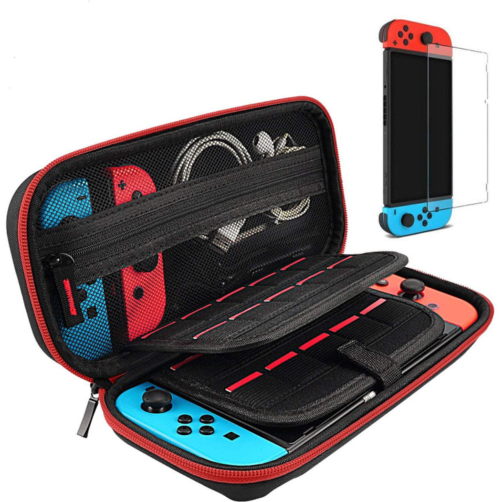 daydayup Switch Case and Tempered Glass Screen Protector Compatible with Nintendo Switch Deluxe Hard Shell Travel Carryi