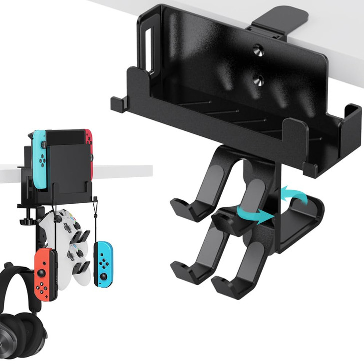 JDGPOKOO 4 in 1 Under Desk Clamp for Nintendo SwitchOLED Switch Holder Mount with 360 Rotatable Headphone Hanger and Con