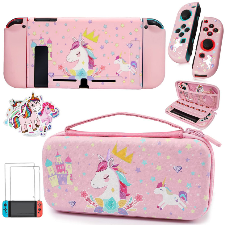 Pink Unicorn Carrying Case Compatible with Nintendo Switch NOT OLED or LITE with Dockable Protective Grip CaseScreen Pro