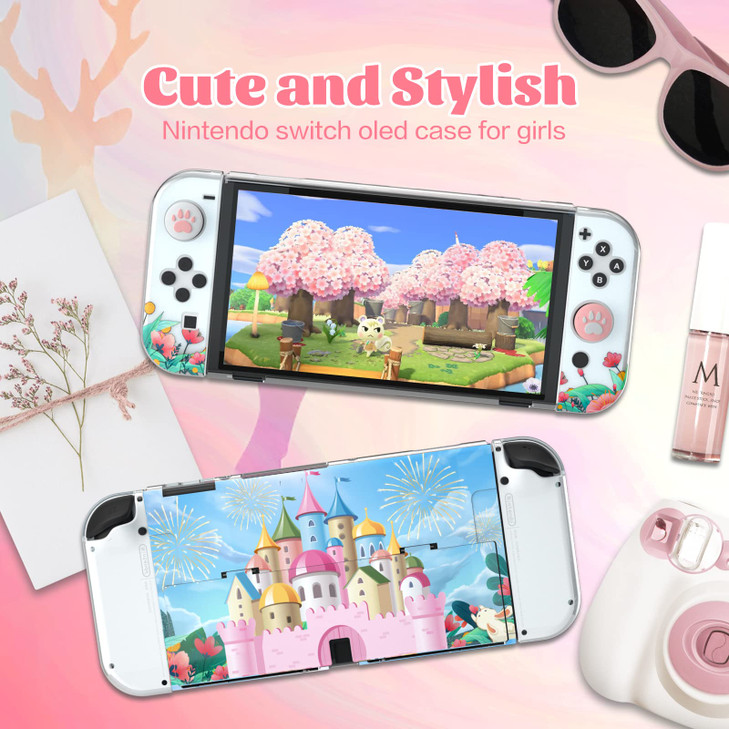 ECHZOVE Protective Case Compatible with Nintendo Switch OLEDSwitch OLED Hard Console Case and Joy Con TPU Case with Thum