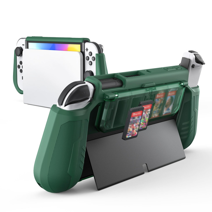 KIWIHOME Dockable Case for Switch OLED 2021 with 4 Flip Game Storage Slots TPU Grip Portable Protective Case Cover Acces