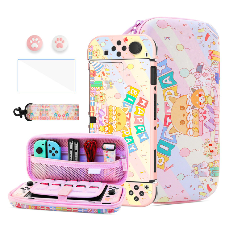 HYPERCASE Pink Cute Carrying Case for Nintendo Switch OLED Accessories Storage Hard Protective Cover Skin for Switch OLE
