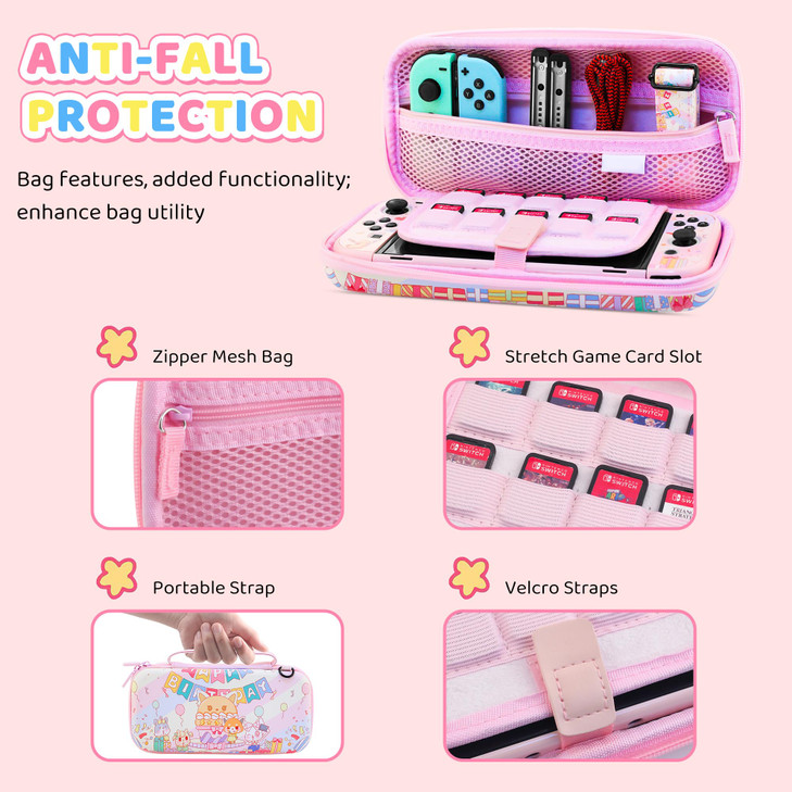 HYPERCASE Pink Cute Carrying Case for Nintendo Switch OLED Accessories Storage Hard Protective Cover Skin for Switch OLE