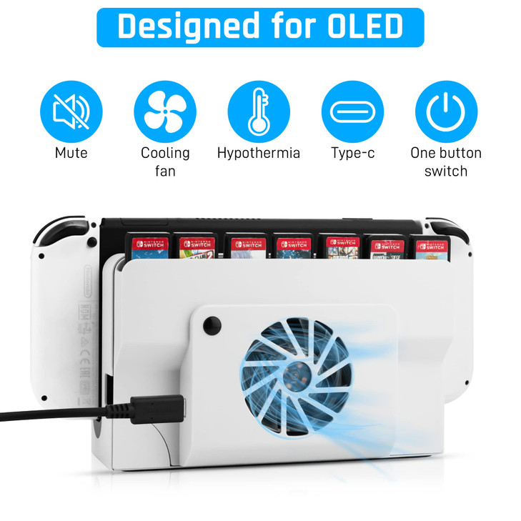 GLDRAM Cooling Fan for Nintendo Switch OLED Dock Cooler Replacement Dock Accessories with Blue Light for 2021 OLED Dock
