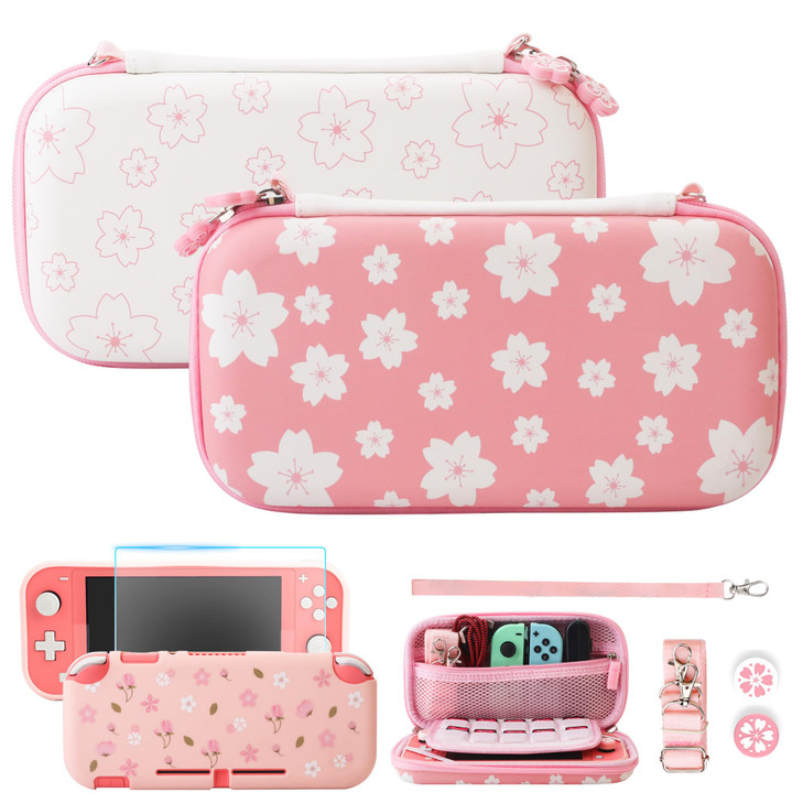 FUNDIARY Travel Carrying Case for Nintendo Switch Lite with Sakura Design Purple Accessories Kit with Shockproof Storage