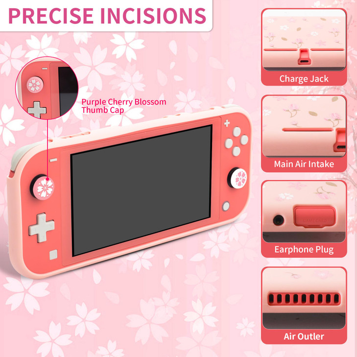 FUNDIARY Travel Carrying Case for Nintendo Switch Lite with Sakura Design Purple Accessories Kit with Shockproof Storage