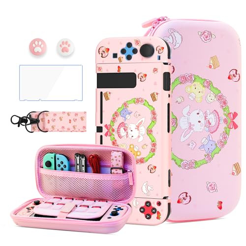 HYPERCASE Cute Switch Carrying Travel Bag for Nintendo Switch Accessories Pink Bunny Soft Switch Cover Case for NS Conso