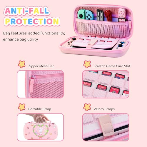 HYPERCASE Cute Switch Carrying Travel Bag for Nintendo Switch Accessories Pink Bunny Soft Switch Cover Case for NS Conso