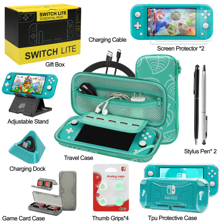 Switch Lite Accessories Bundle Kit with Carrying CaseTPU Case Cover with Screen ProtectorCharging DockPlaystand Game Cas