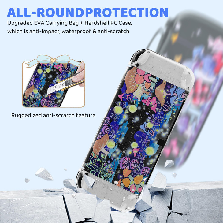GLDRAM Colorful Mushroom Carrying Case for Nintendo Switch OLED Durable Travel Storage Bag with Glittery Switch OLED Pro