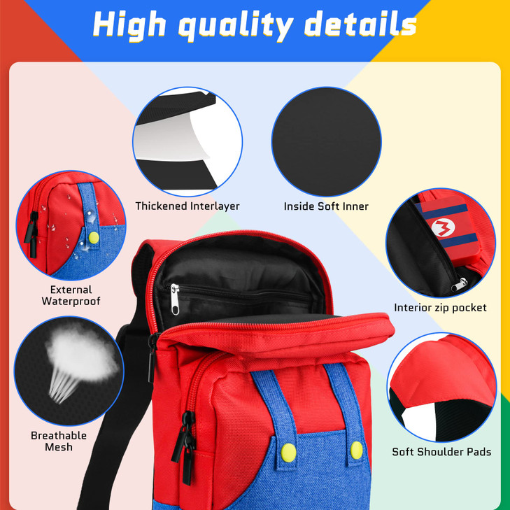 GLDRAM Theme for Mario Switch Travel Bag Cute Carrying Bag for Nintendo Switch 2NSOLEDLite Breathable Switch Crossbody S