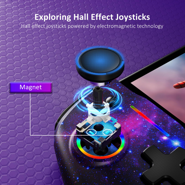 NexiGo Hall Effect Gripcon No Drift No Deadzone with Hall Sensing Joystick for SwitchSwitch OLED Adjustable RGB Light 6A