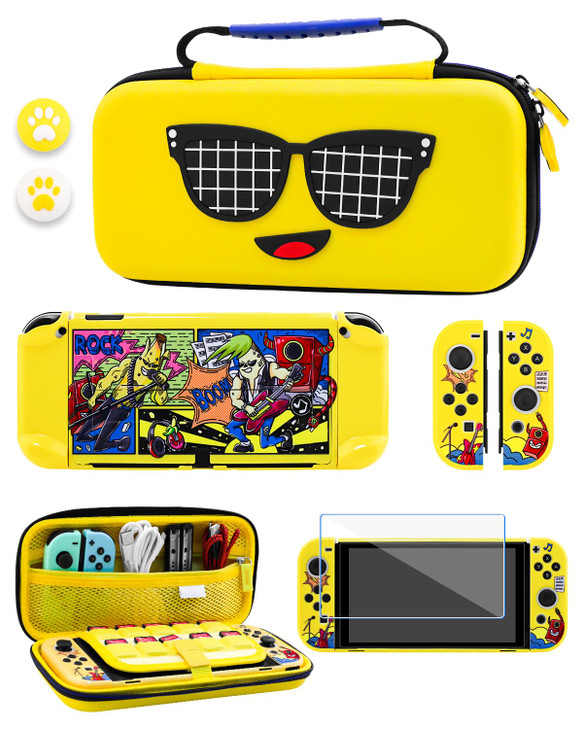 GLDRAM Theme of Fortnite Switch OLED Case Bundle Portable Travel Carrying Storage Bag for Nintendo Switch OLED PC Protec
