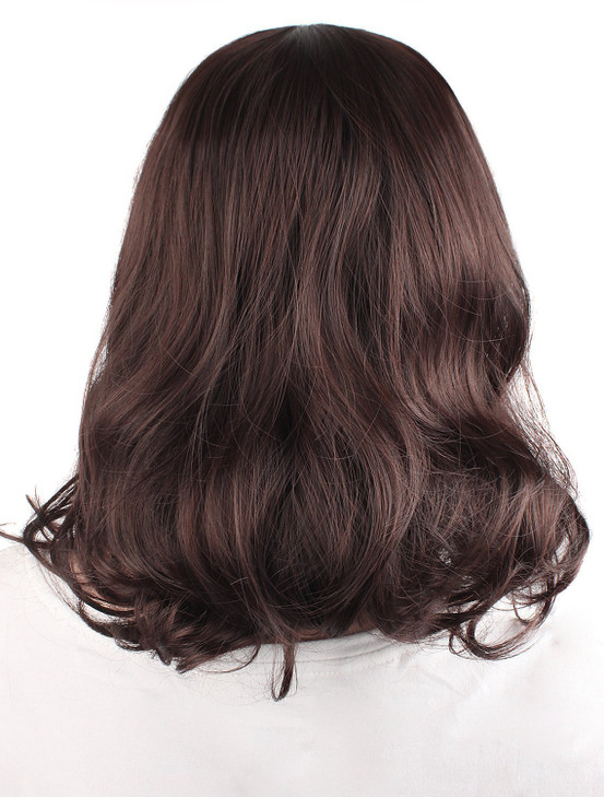 MapofBeauty 16 Inch/ 40 cm Daily Use Side Bangs Medium Curly Wig (Dark Brown) online at globaldelivered