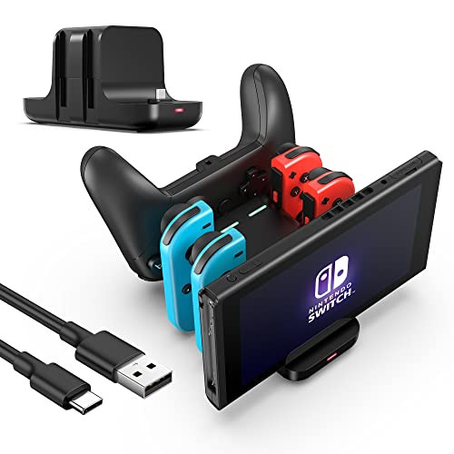 RHOTALL Controller Charger Dock for Nintendo Switch OLED Lite6 in 1 Black Charging Station for Controlle and Pro Control