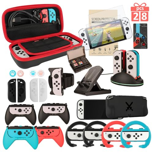 Switch OLED Accessories Family Bundle Accessories for Nintendo Switch OLED Carry Case Screen Protector4 Pack Joy Con Gri
