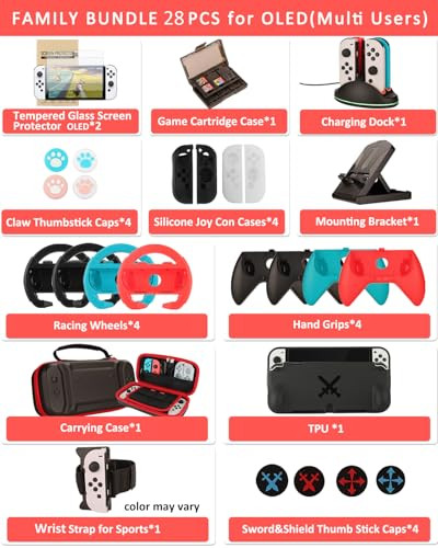 Switch OLED Accessories Family Bundle Accessories for Nintendo Switch OLED Carry Case Screen Protector4 Pack Joy Con Gri