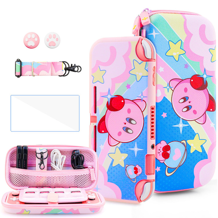 HYPERCASE Cute Anime Switch Lite Case Kit with Pink Travel Carrying Bag for Lite Accessories Storage Softshell Switch Li