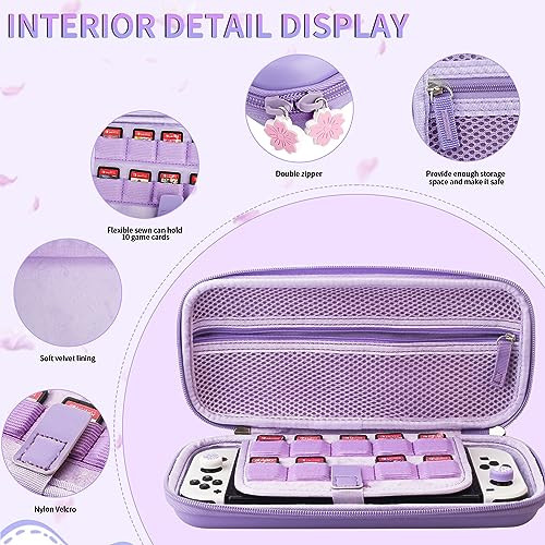 HYPERCASE Purple Carrying Case for Nintendo Switch or OLED Shockproof Protective Hard Shell Travel Case for Switch Conso