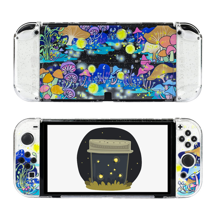 RHOTALL Mushroom Clear Cover Case Compatible with Nintendo Switch OLED Transparent Shell with Cute Pattern Design for Sw