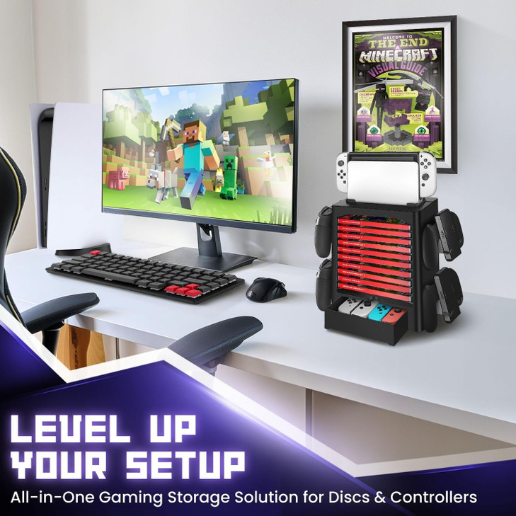TNP Switch Organizer Station Game Storage Tower Stand for Nintendo Switch OLED with Dock Holder 10 Game Case Vertical Sh