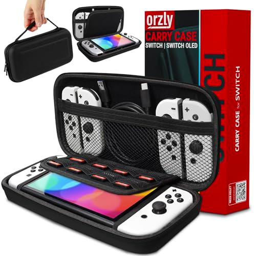 Orzly Carry Case Compatible with Nintendo Switch and New Switch OLED Console Black Protective Hard Portable Travel Carry