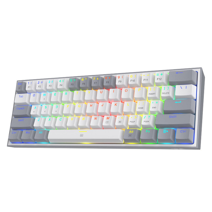 Redragon K617 Fizz 60 Wired RGB Gaming Keyboard 61 Keys HotSwap Compact Mechanical Keyboard wWhite and Grey Color Keycap