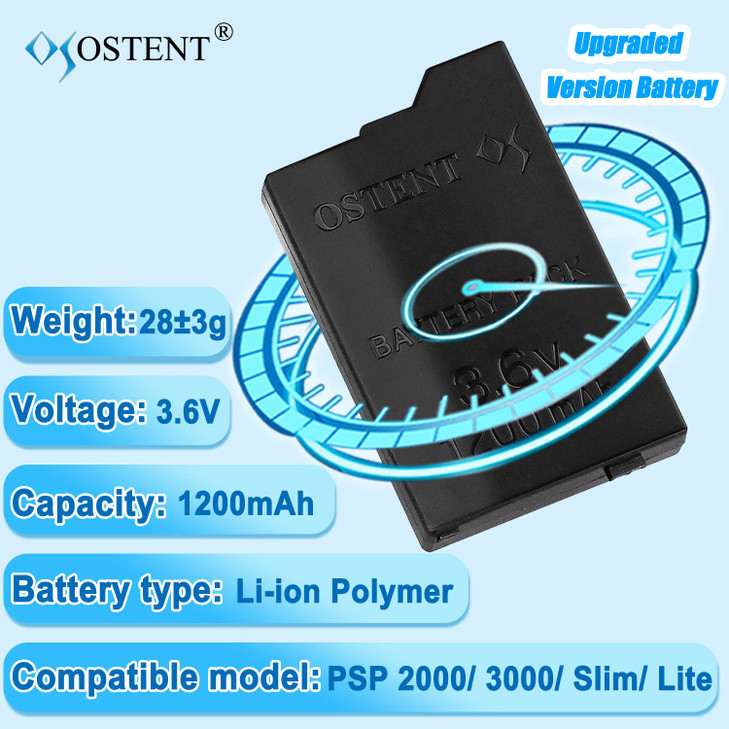 OSTENT 1200mAh 36V Liion Polymer Lithium Ion Rechargeable Battery Pack Replacement for Sony PSP 20003000 PSPS110 Console