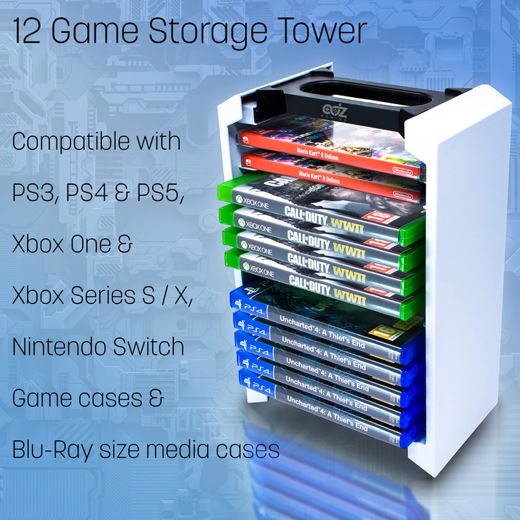 Game Storage Tower Universal Video Game Storage Stores 12 Game or BluRay Disks Game Holder Rack for PS4 PS5 Xbox One Xbo