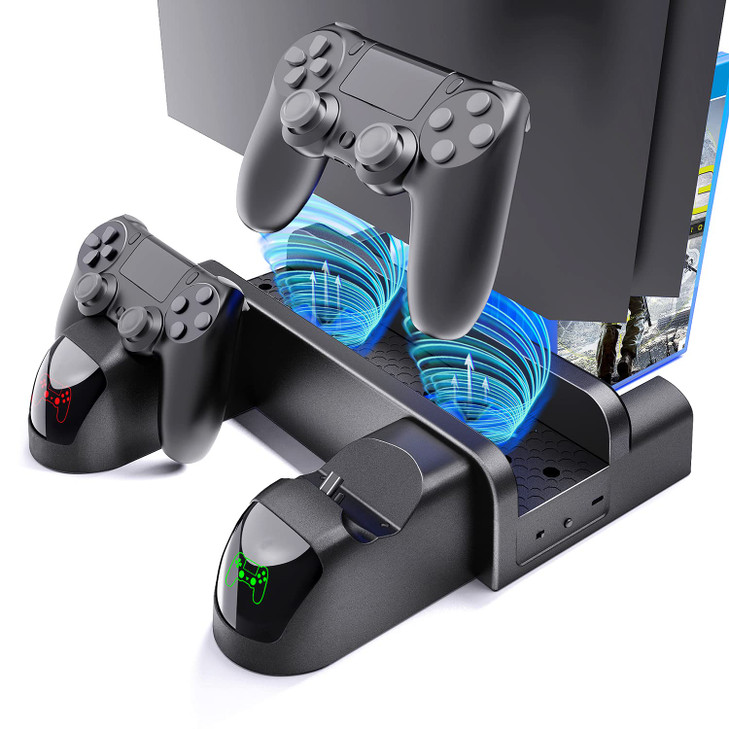 Stand Cooling Fan Station for PlayStation 4 Slim Cooling Fan for PS4 pro Vertical Charging Station with Dual Controller