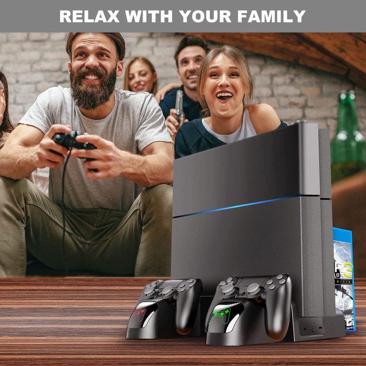 Stand Cooling Fan Station for PlayStation 4 Slim Cooling Fan for PS4 pro Vertical Charging Station with Dual Controller