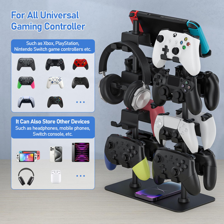 MANMUVIMO Controller Holder for 16 Xbox PS5 PS4 Gaming Controller Video Game Controller Holder Headphone Stand for Desk
