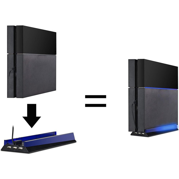 KlsyChry Stand with HUB Blue Light for PS4 Blue Led Light Vertical Stand Base with 3 USB HUB Port for Sony PlayStation 4
