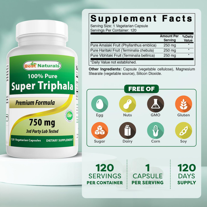 Best Naturals Triphala 750 mg 120 Vcaps
