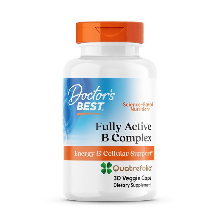 Doctors Best Fully Active B Complex, Energy & Cellular Support, Non-GMO, Gluten Free, Soy Free, Vegan 30 Veggie Caps