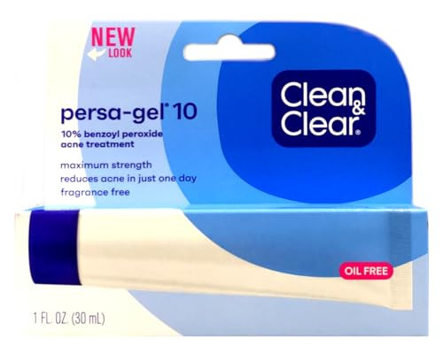 Clean & Clear Persa-Gel 10 Acne Medication Spot Treatment with Maximum Strength 10% Benzoyl Peroxide, Pimple Cream & Acne Gel Medicine for Face Acne