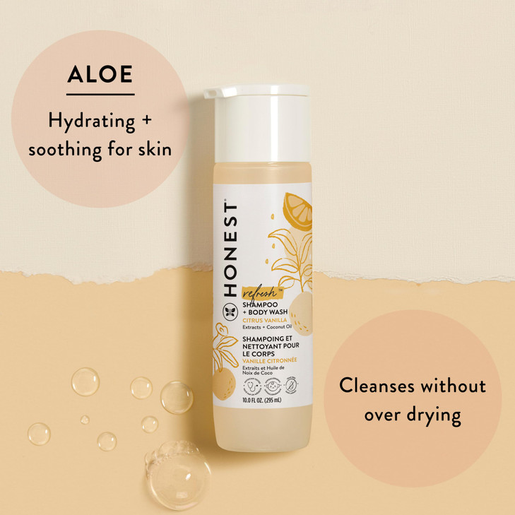 The Honest Company 2-in-1 Cleansing Shampoo Body Wash, Gentle for Baby, Naturally Derived, Tear-free, Hypoallergenic, Citrus Vanilla Refresh, 10 fl o online at globaldelivered