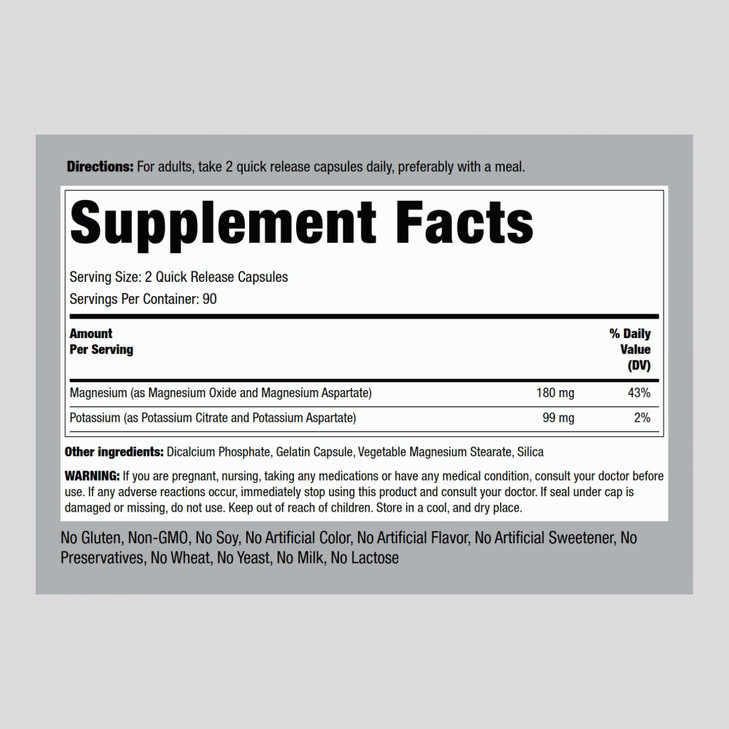 Piping Rock Potassium Magnesium Aspartate Supplement | 180 Capsules | Complex for Women and Men | Non-GMO, Gluten Free online at globaldelivered