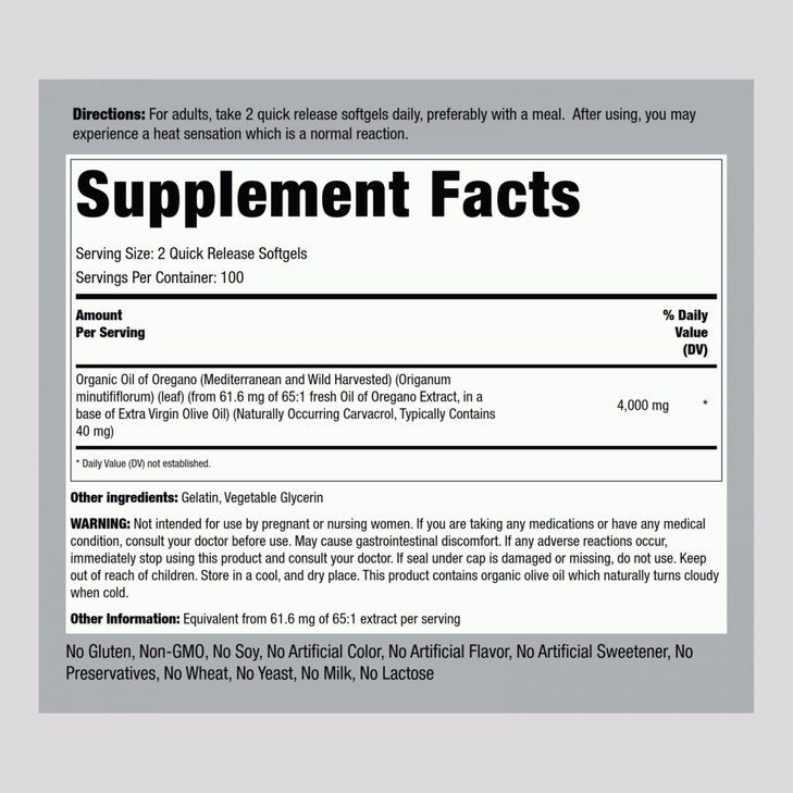 Piping Rock Oregano Oil Softgel Capsules | 200 Pills | Herbal Extract Supplement | Wild Harvested | Non-GMO, Gluten Free online at globaldelivered