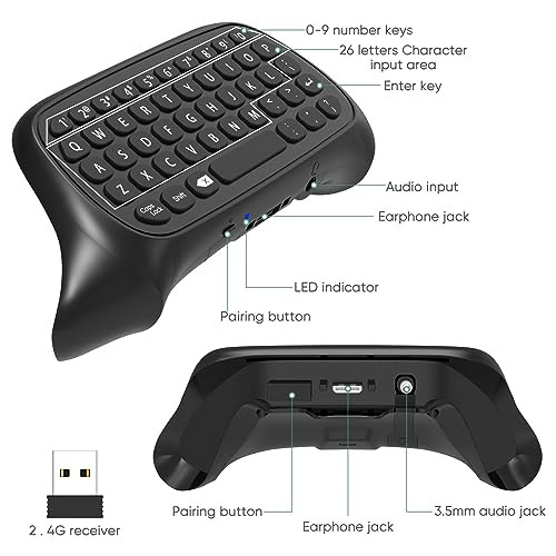 Wireless Controller Keyboards for Xbox Series XS 24G USB Receiver Controller Qwerty Keypad Chatpad with 35mm AudioOrigin