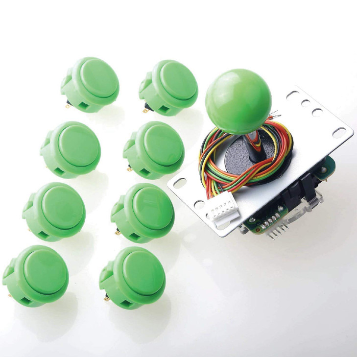 Sanwa JLFTP8YT Joystick Sanwa 8 pcs OBSF30 Push Button Bundle Kit Color Green for Arcade Game 4 8 Way Adjustable Compati