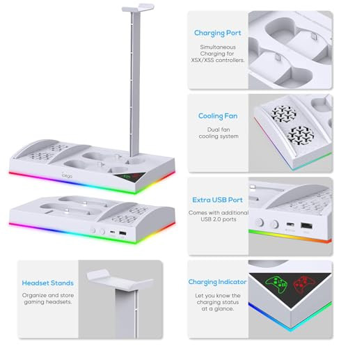 Upgraded RGB Cooling Fan Charging Station for Xbox Series S Console ControllerDual Charger Dock Cooler System Stand with