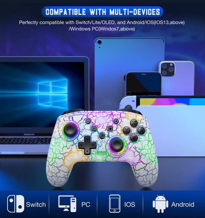 Gammeefy Switch Controller Wireless Switch Pro Controller for Nintendo SwitchLiteOLED 9 Color Adjustable LED Switch Remo