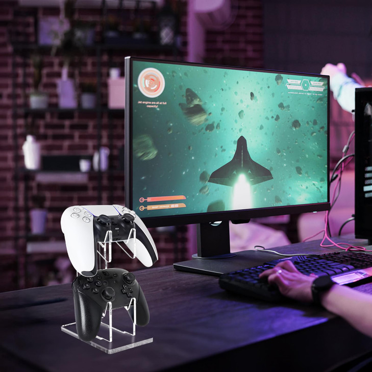 FYY Game Controller Holder 2 Pack 2 Tiers Universal Dual Controller Stand Headphone Holder Acrylic Clear Controller Disp