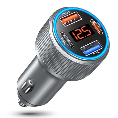 Car Charger USB C 65W Multi Port Dual 12V Cigarette Lighter USB Car Charger Adapter with Voltage Display PDQC 30 Super F