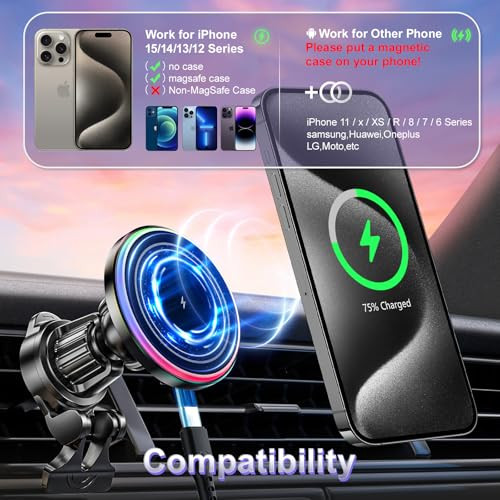 MANKIW for Magsafe Car Mount Charger15W Wireless Magnetic Car Mount Charger for iPhone 15 ProMax Plus 14 13 12Fast Charg